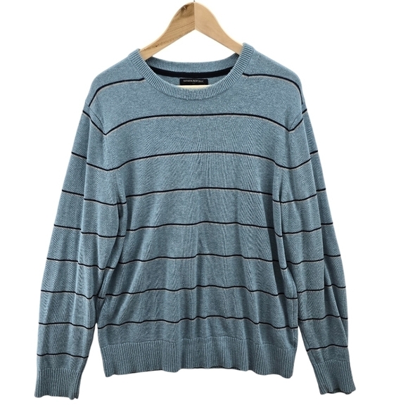 Banana Republic Crewneck Cotton Stripe Sweater Blue Men's Large Jumper - Picture 2 of 8